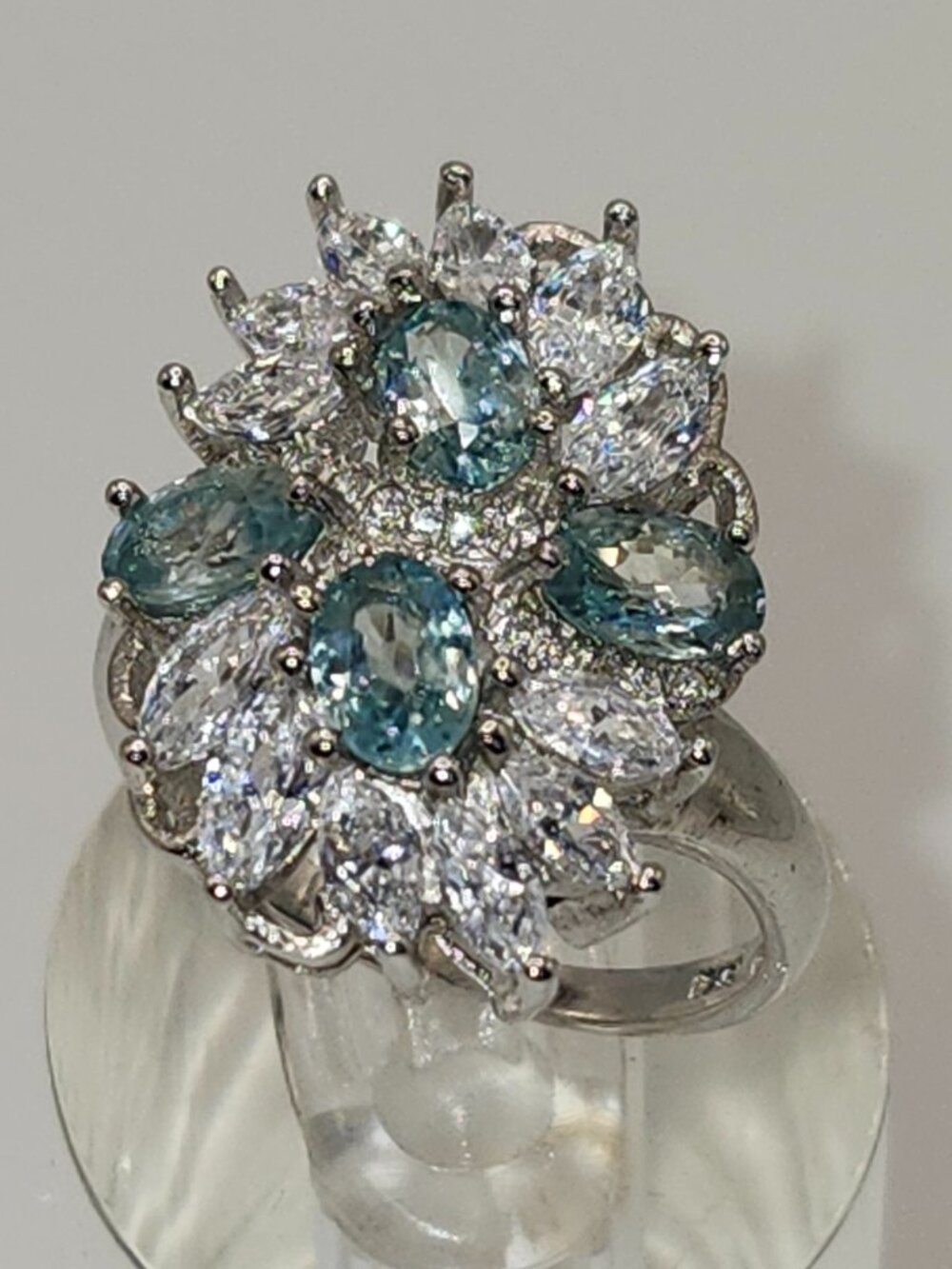 .925 Sterling Silver Marquise Blue Zircon/Cubic Zirconia Ring Size 8 Value $665
